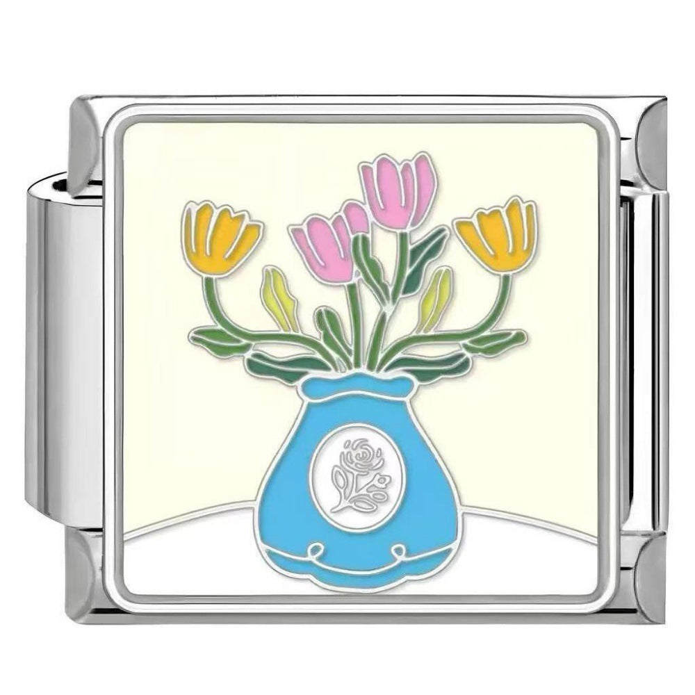 Wholesale DIY modular bracelet with floral pattern,  original design,  Italian Charms Bracelet