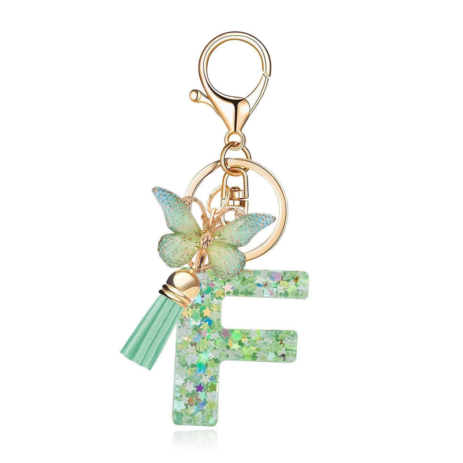Wholesale 26 letter keychain green butterfly glue keychain