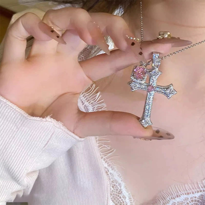 Wholesale  Minimalist Pearl Tassel Cross Necklace