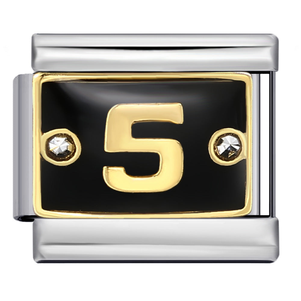 Wholesale Italian modular Black rhinestone numbers DIY bracelet