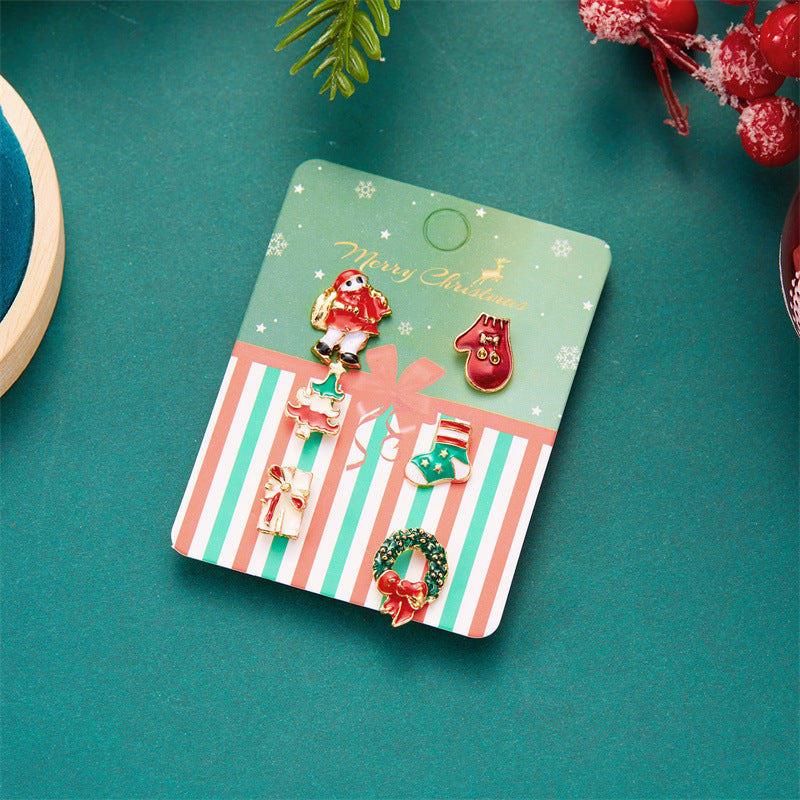 Wholesale Christmas Series Brooch 6 Pack Cartoon Dripping Oil Santa Claus  Brooch