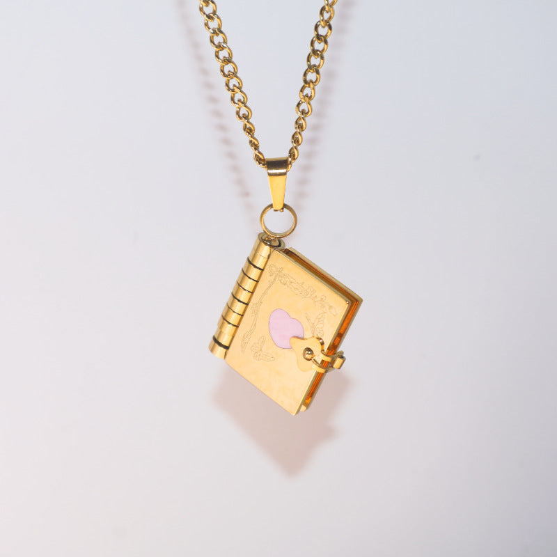 Wholesale stainless steel couple book engraved DIY opening and closing album love letter clavicle necklace