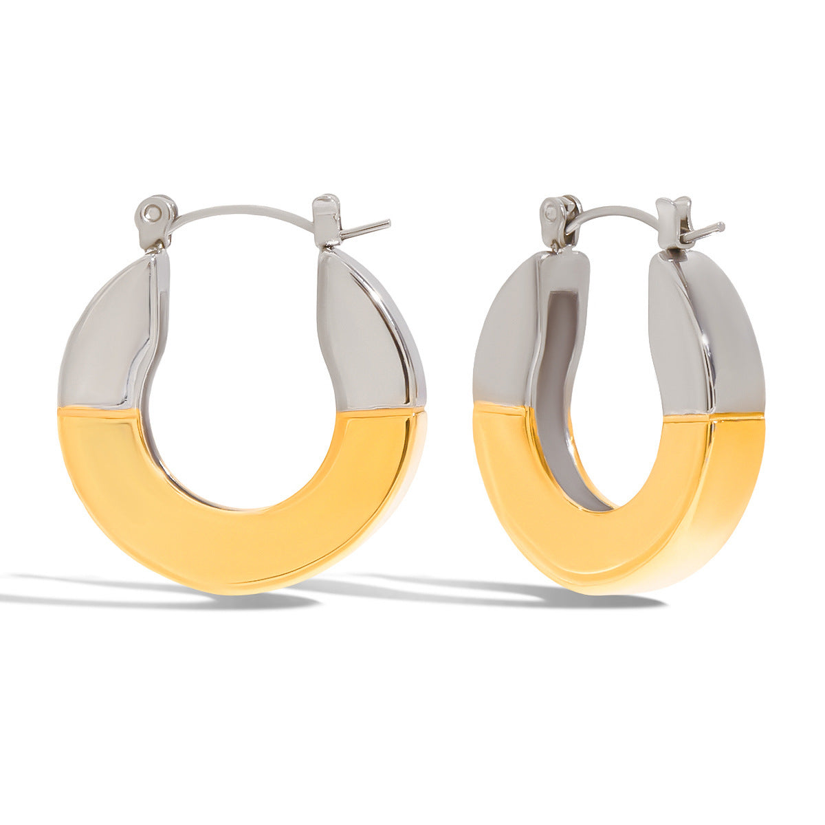 Wholesale 18K gold and stainless steel gold and silver color matching geometric polished earrings