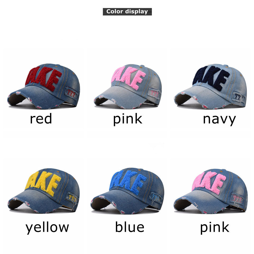 Wholesale Trendy Embroidered Washed Denim Baseball Cap Adjustable Wine Red Unisex