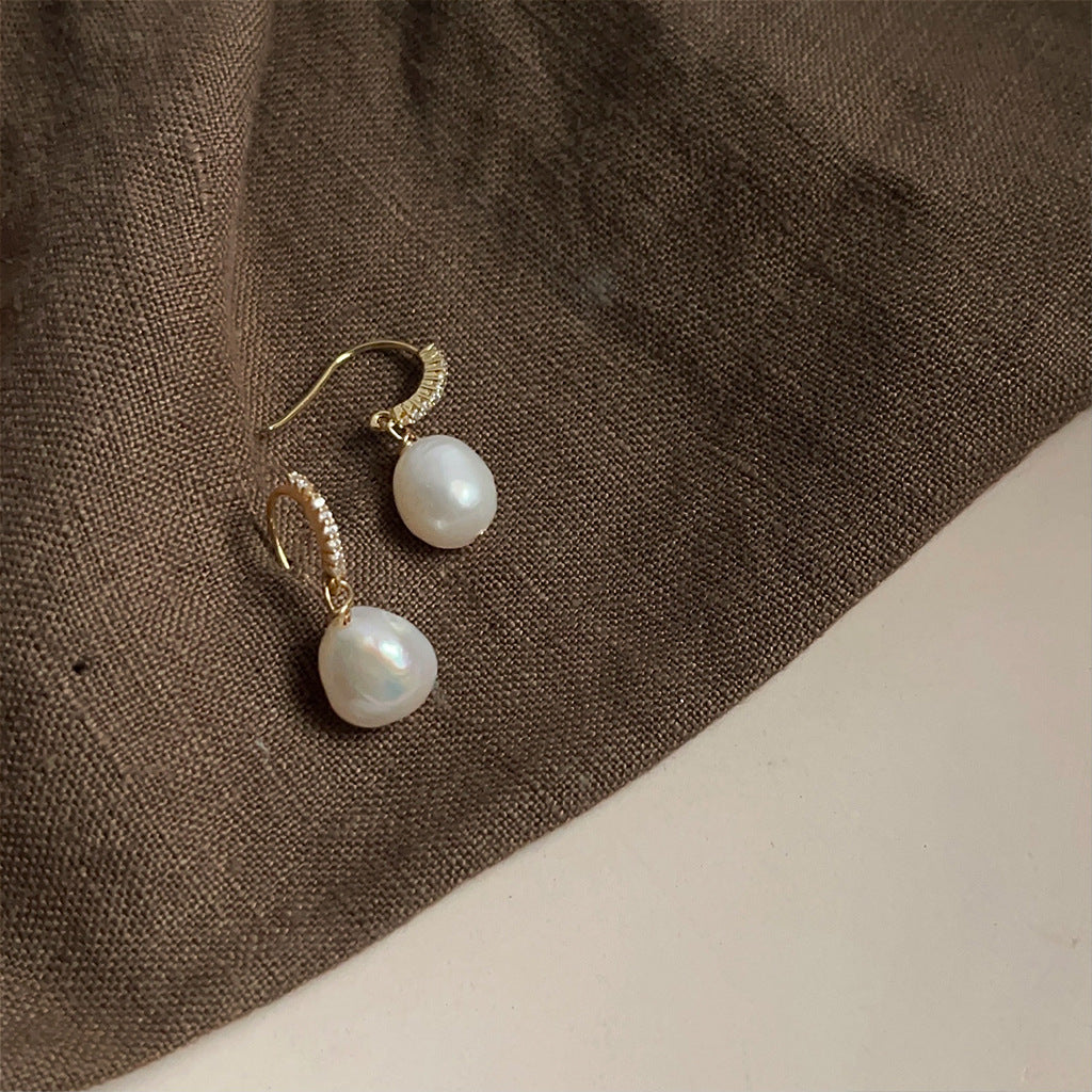 Wholesale Baroque natural pearl French retro earrings