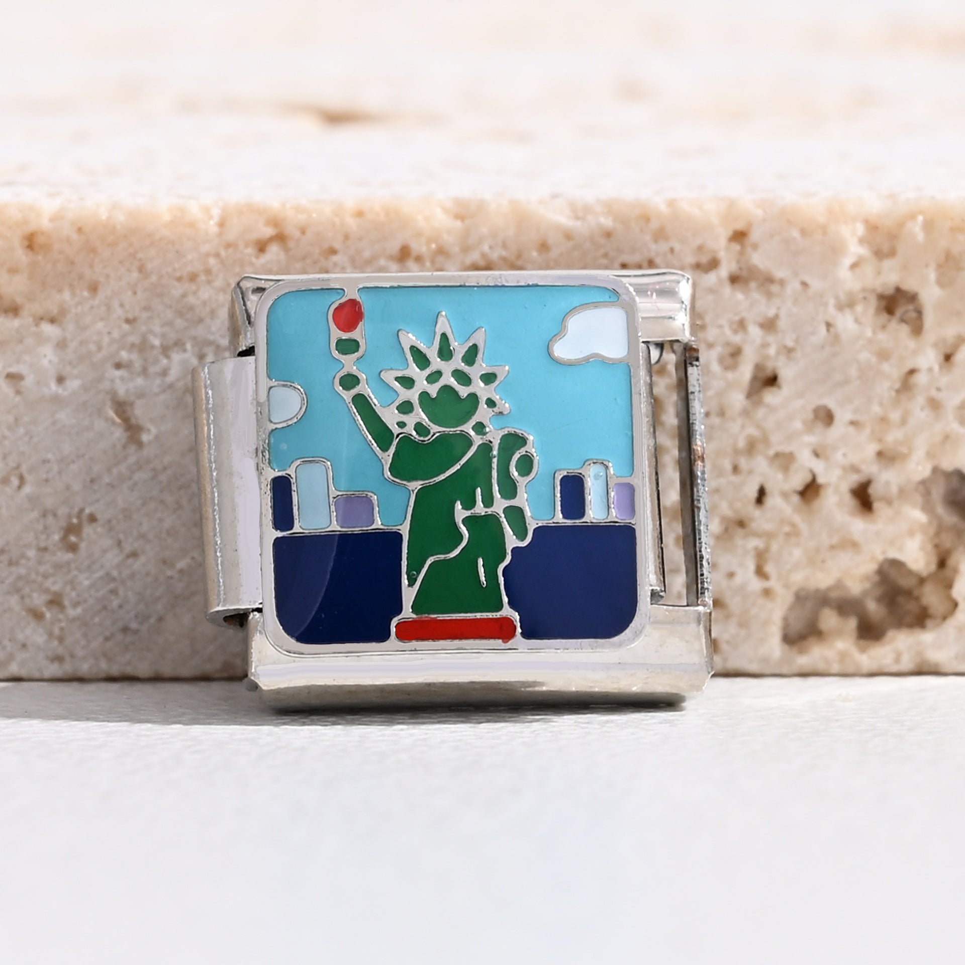 Wholesale Italian Style Stainless Steel Modular Bangle Bracelet with Block Print Pattern,  Fashion Accessory
