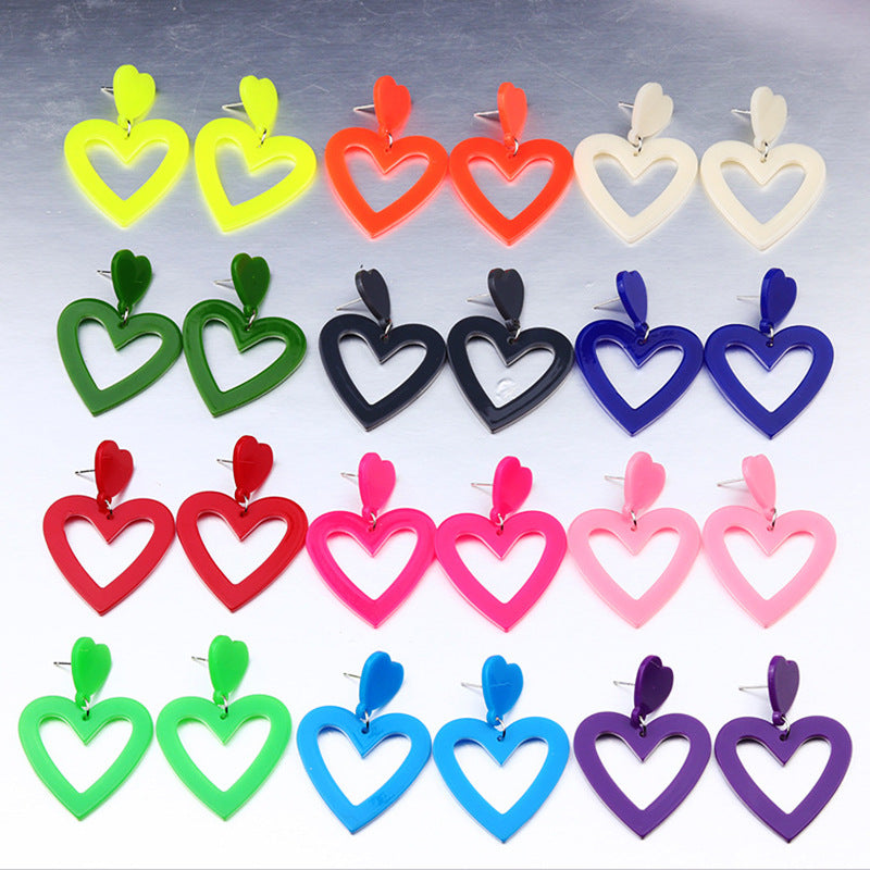 Wholesale Retro 12-Color Heart Large Drop Earrings