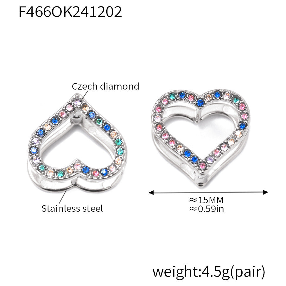 Wholesale  stainless steel double-sided love color zircon earrings