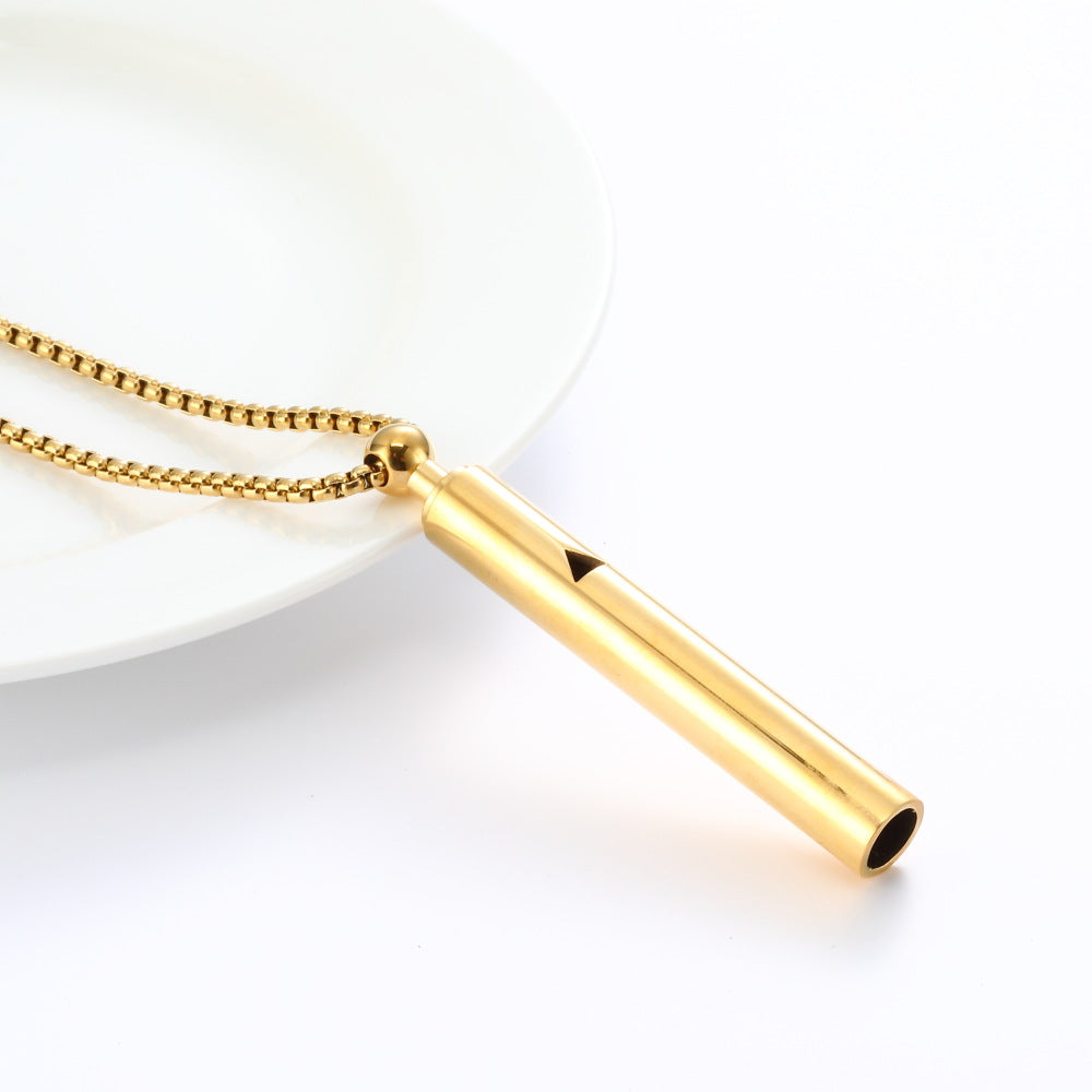 Wholesale Yoga Meditation Stress Relief Whistle Stainless Steel Necklace ACC-NE-QinShi005