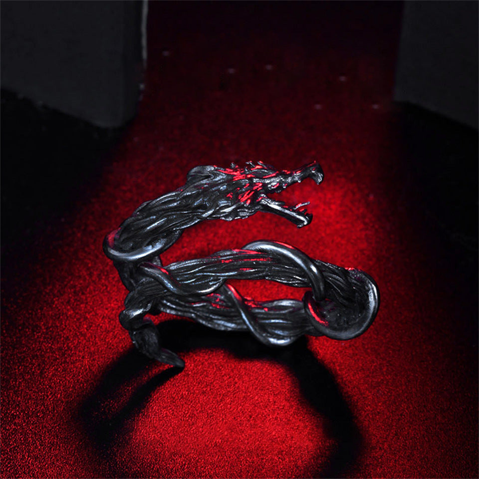 Wholesale Gothic Black Dragon Wrap Open Adjustable Ring