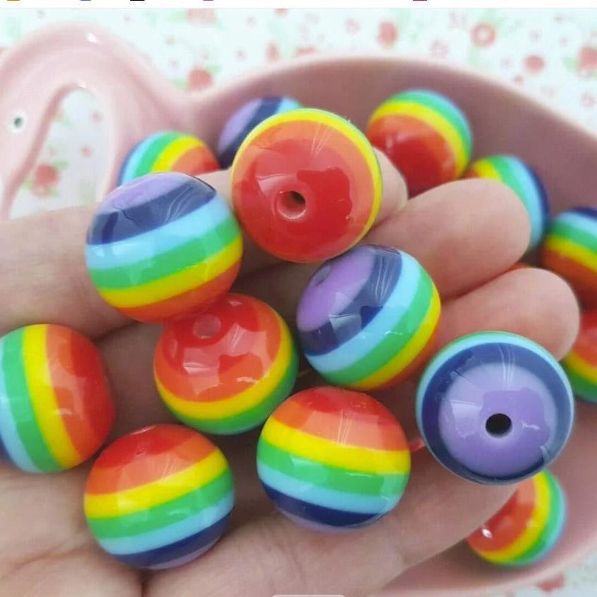 Wholesale 5pcs 20MM Resin Rainbow Stripe Beads Print Silicone Beads ACC-BDS-NiJia056