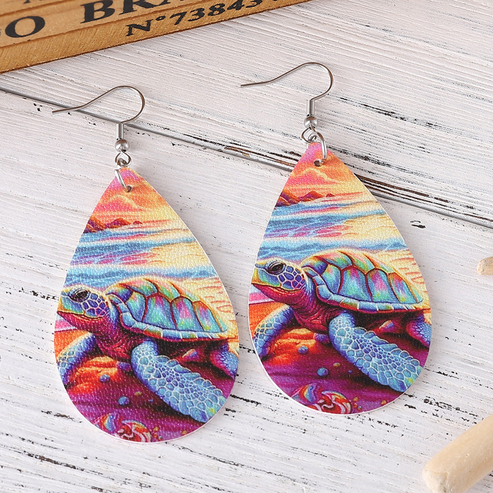 Wholesale Turtles, Starfish, Water Droplets, Double-sided PU Leather Earrings ACC-ES-ChuLian003