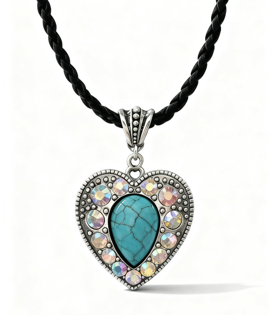 Wholesale Rhinestone Cross Pendant Necklace with Leather Rope,  Boho Style Fashion Accessory for Women