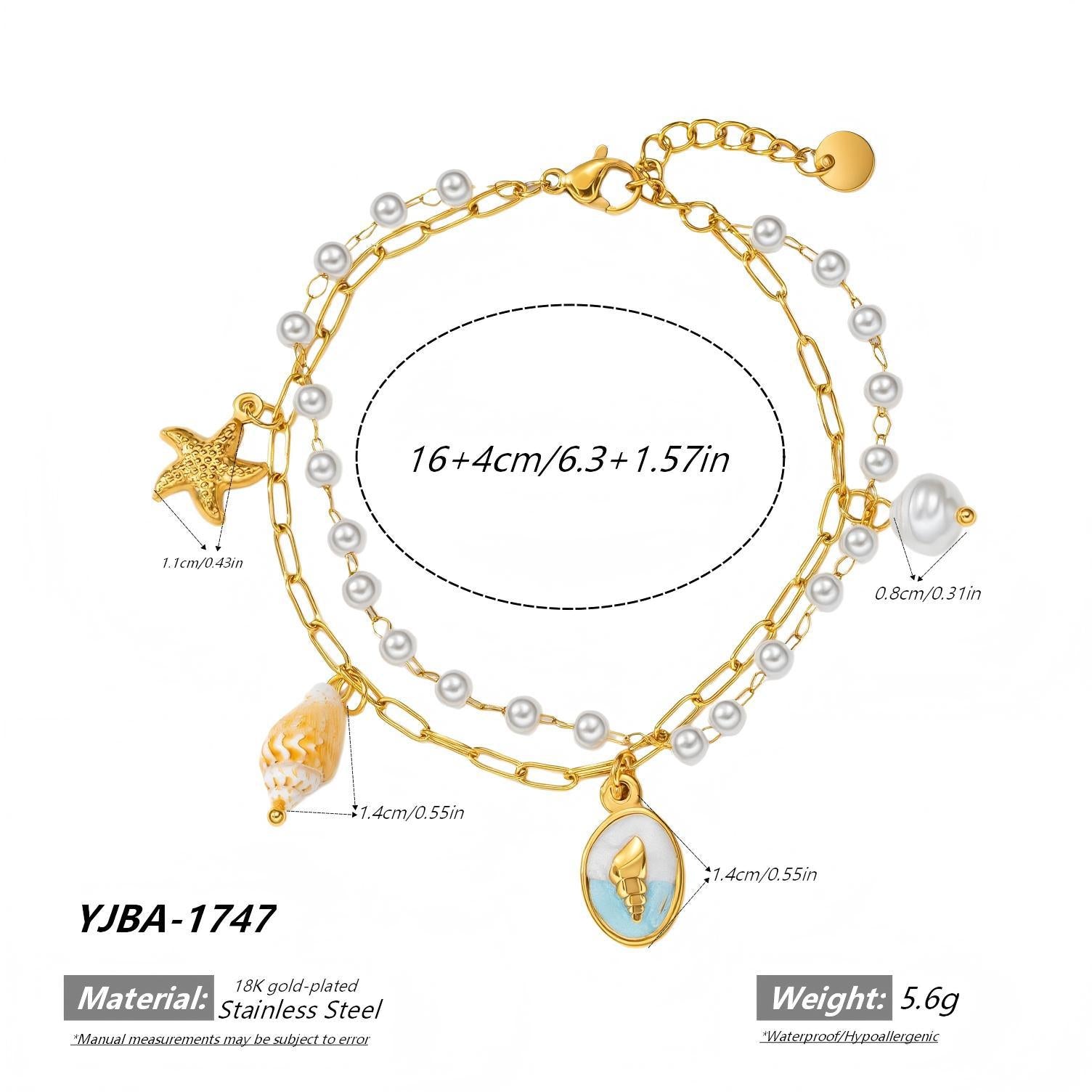 Wholesale Gold Plated Titanium Steel Ocean-Style Shell Starfish Pendant Bracelet Jewelry Accessory