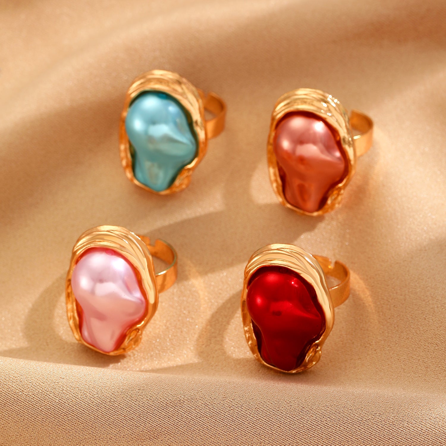 Wholesale Stylish Baroque Imitation Pearl Open Ring For Women Geometric Irregular Gold Tone Boutique Resale Jewelry Accessory