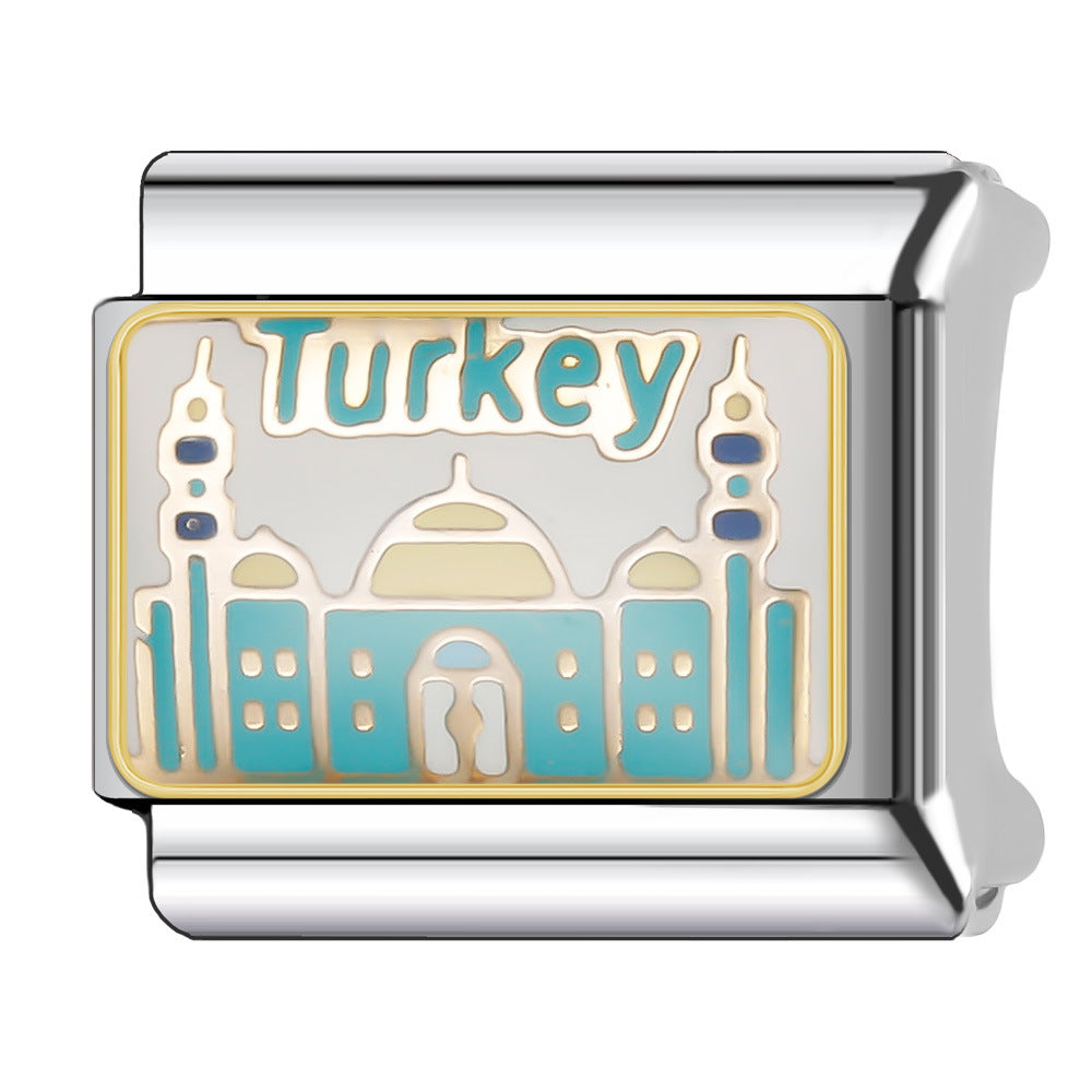 Wholesale Italian Charm Bracelet 9mm DIY Splicing National Tourism Scenic Logo Stainless Steel Composable Bracelet