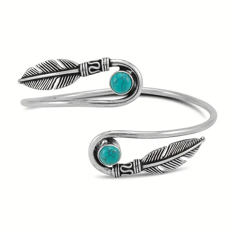 Wholesale Metal Electroplated Bohemian Feather Adjustable Turquoise Bracelet Jewelry Accessory Gift