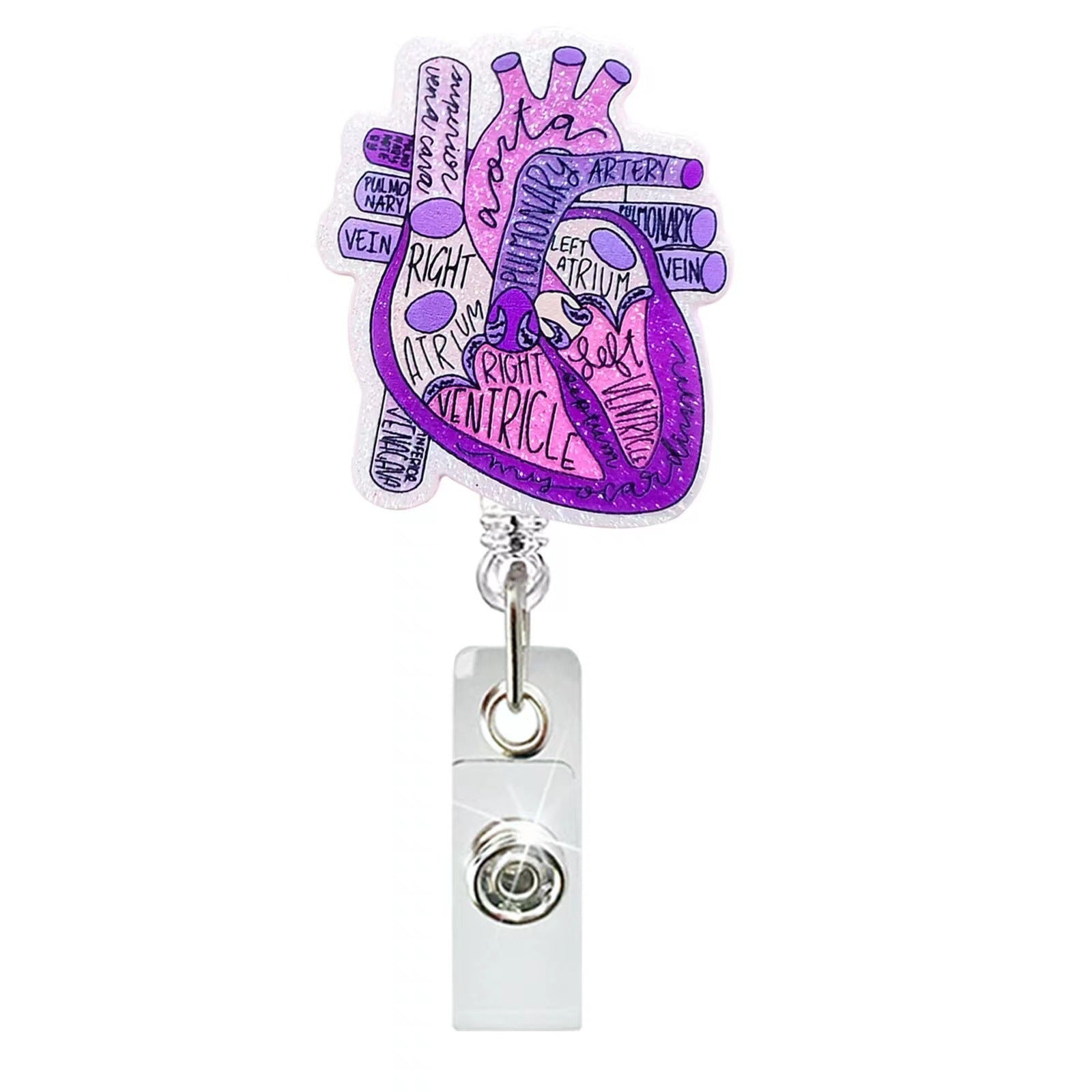 Wholesale Acrylic Glitter Heart Doctor Retractable Rotating Badge Reel Keychain ACC-KC-LingYu003