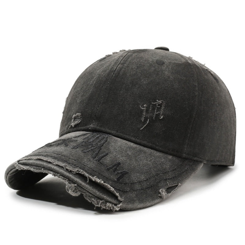 Wholesale Chic Retro Embroidery Letter Distressed Baseball Cap Washed Cotton Denim Gradient Adjustable Unisex Sun Hat