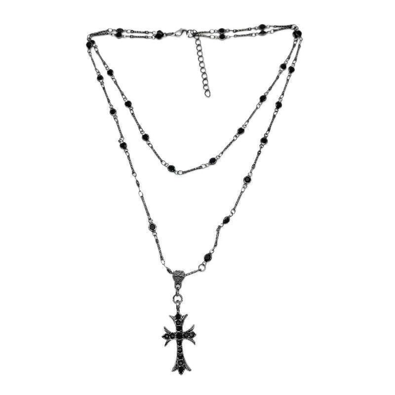 Wholesale Dark Cross Zirconia Beaded Necklace