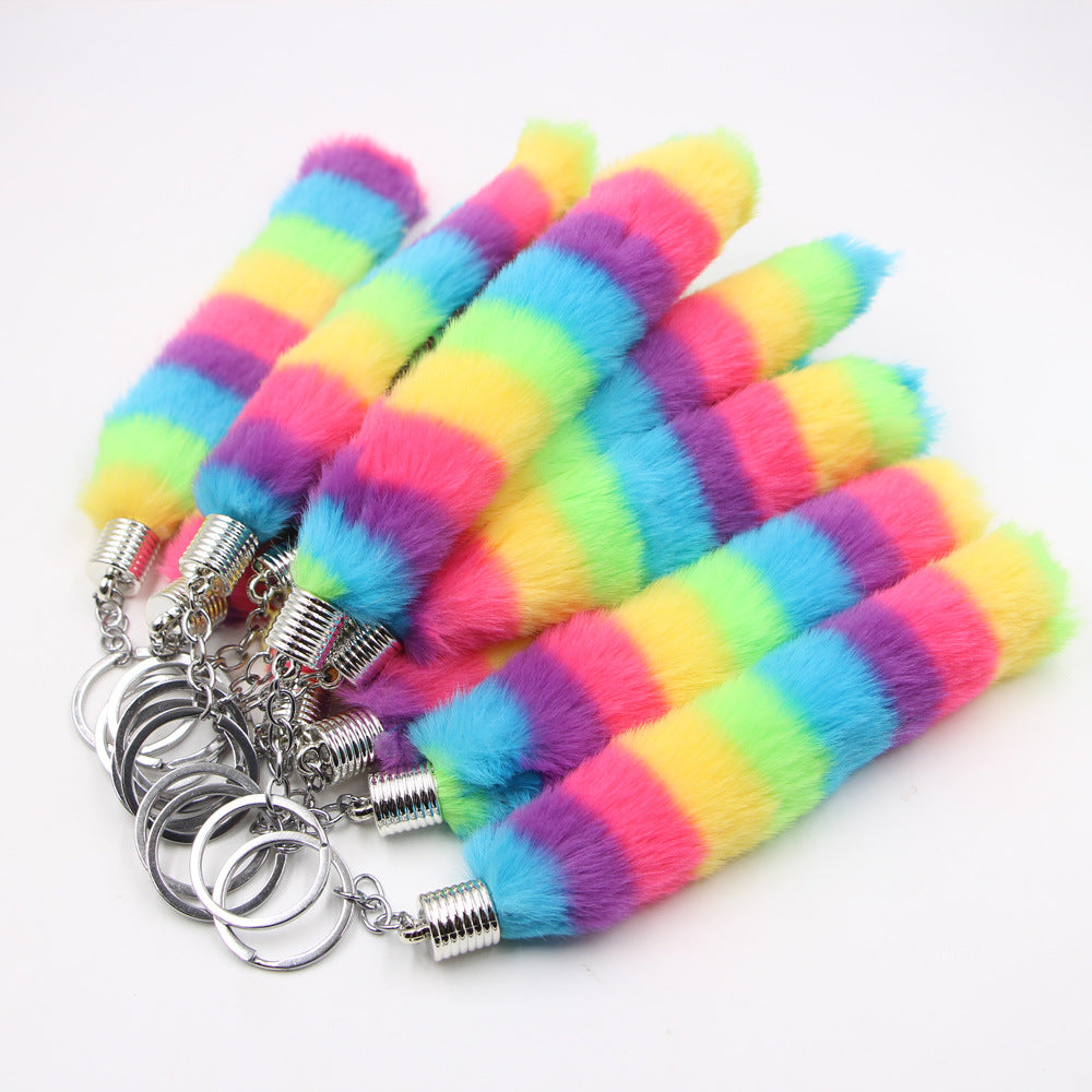 Wholesale colorful wool rainbow cute plush keychain