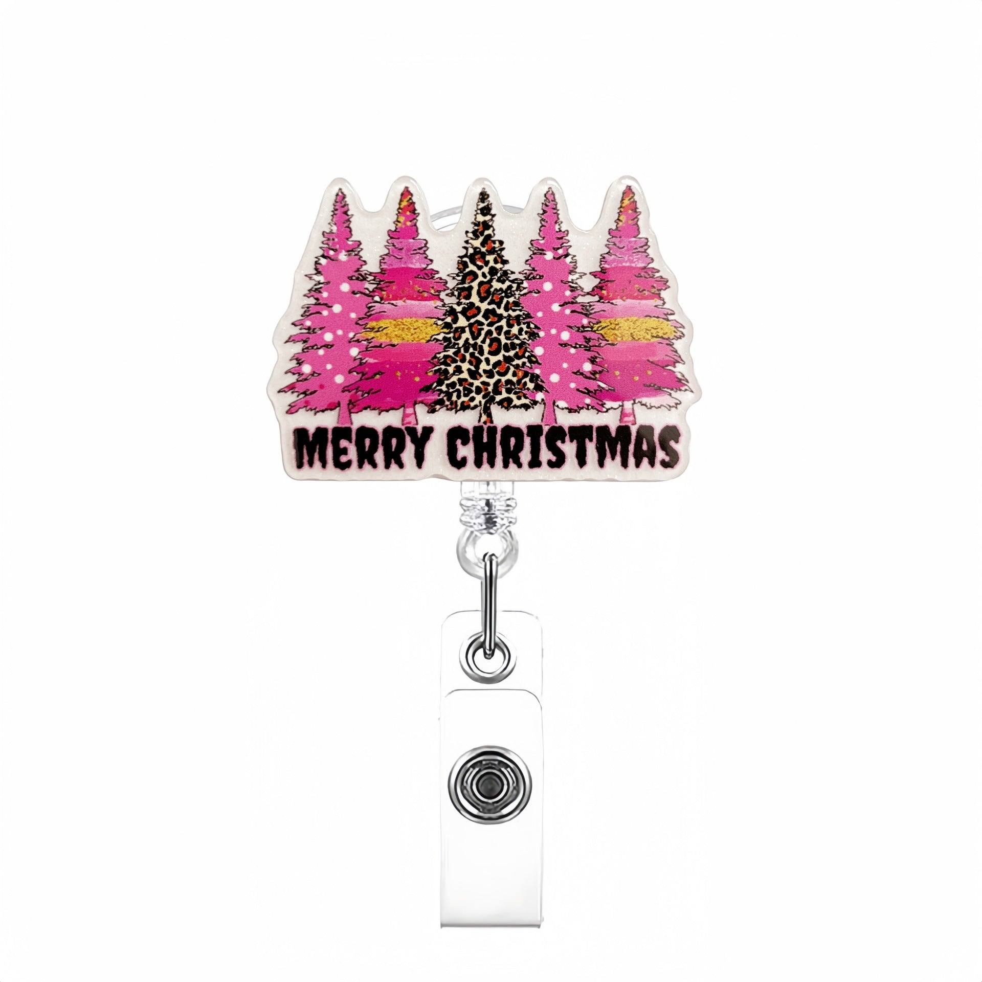 Wholesale Acrylic Pink Christmas Retractable Rotating Badge Keychain