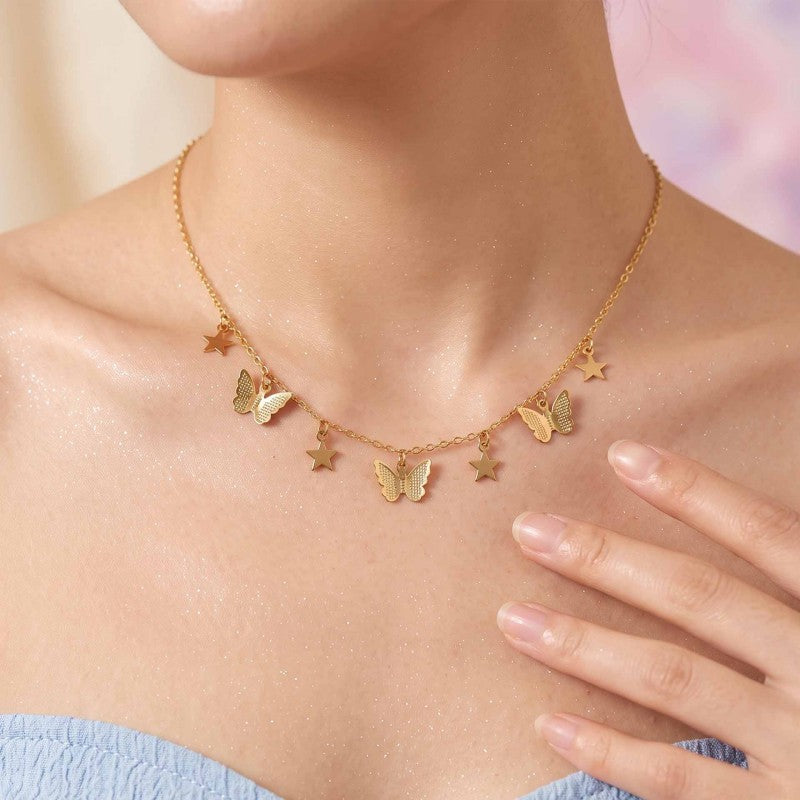 Wholesale Alloy Plated Butterfly Star Tassel Necklace Trendy Layering Jewelry Fashion Gift For Women Boutique Resale
