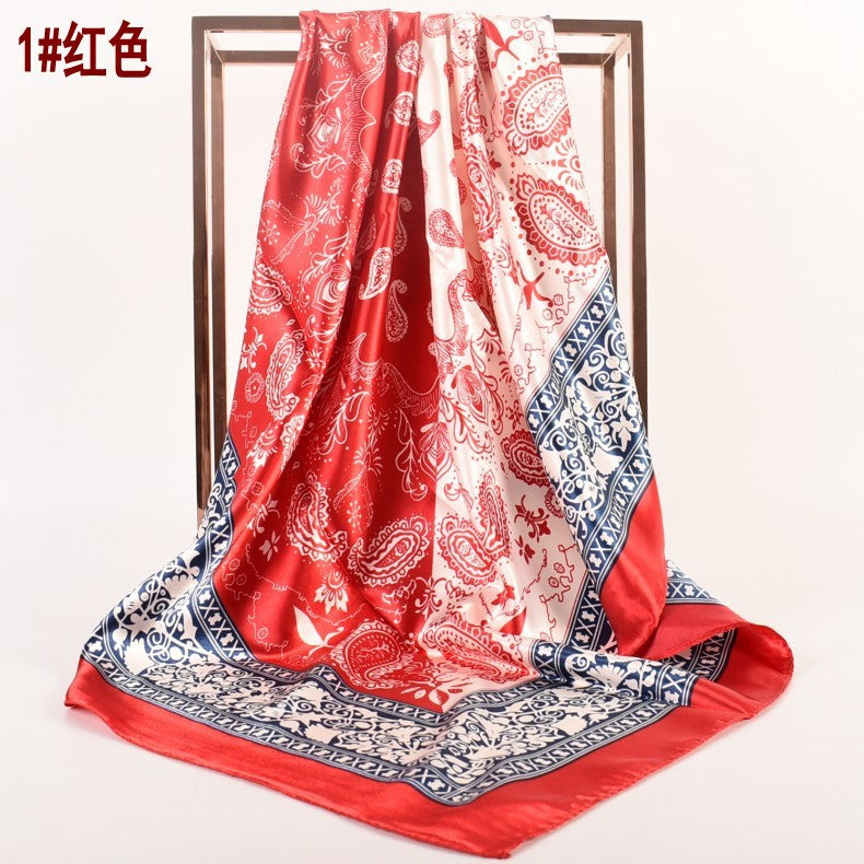 Wholesale  90 Printed Satin Large Square Scarf Two-Color Cashew Silk Scarf