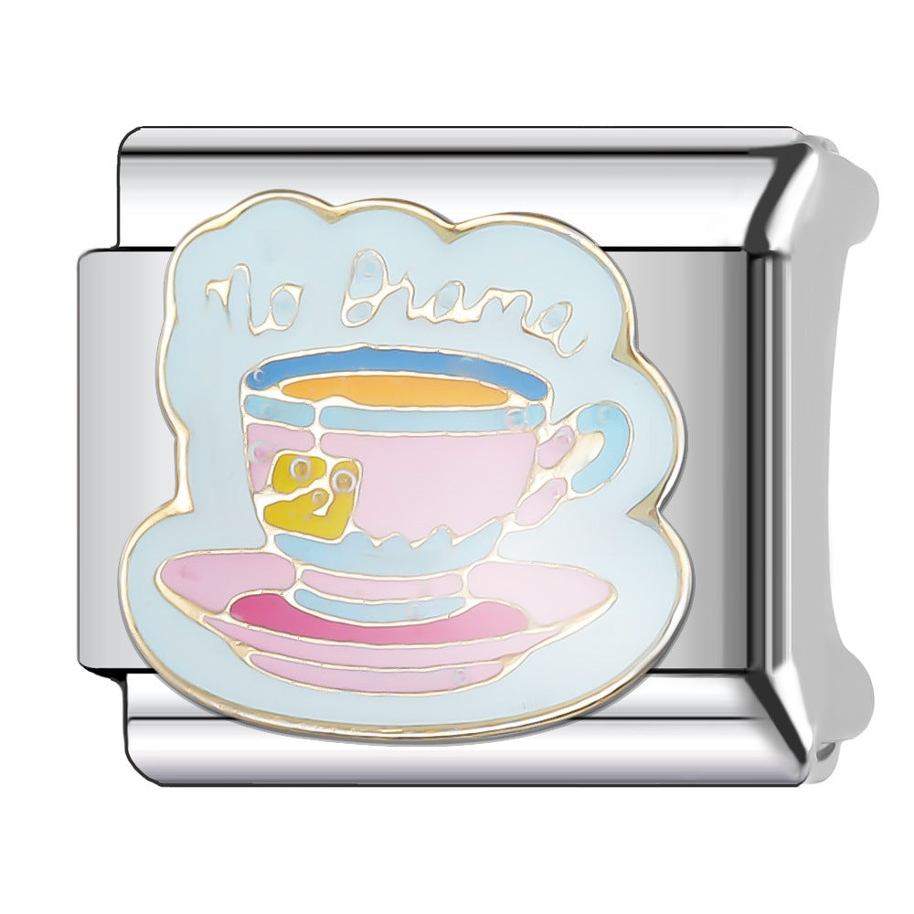 Wholesale Italian Charm Bracelet 9mm DIY Splicing Cartoon Cute Coffee Cup Stainless Steel Composable Bracelet