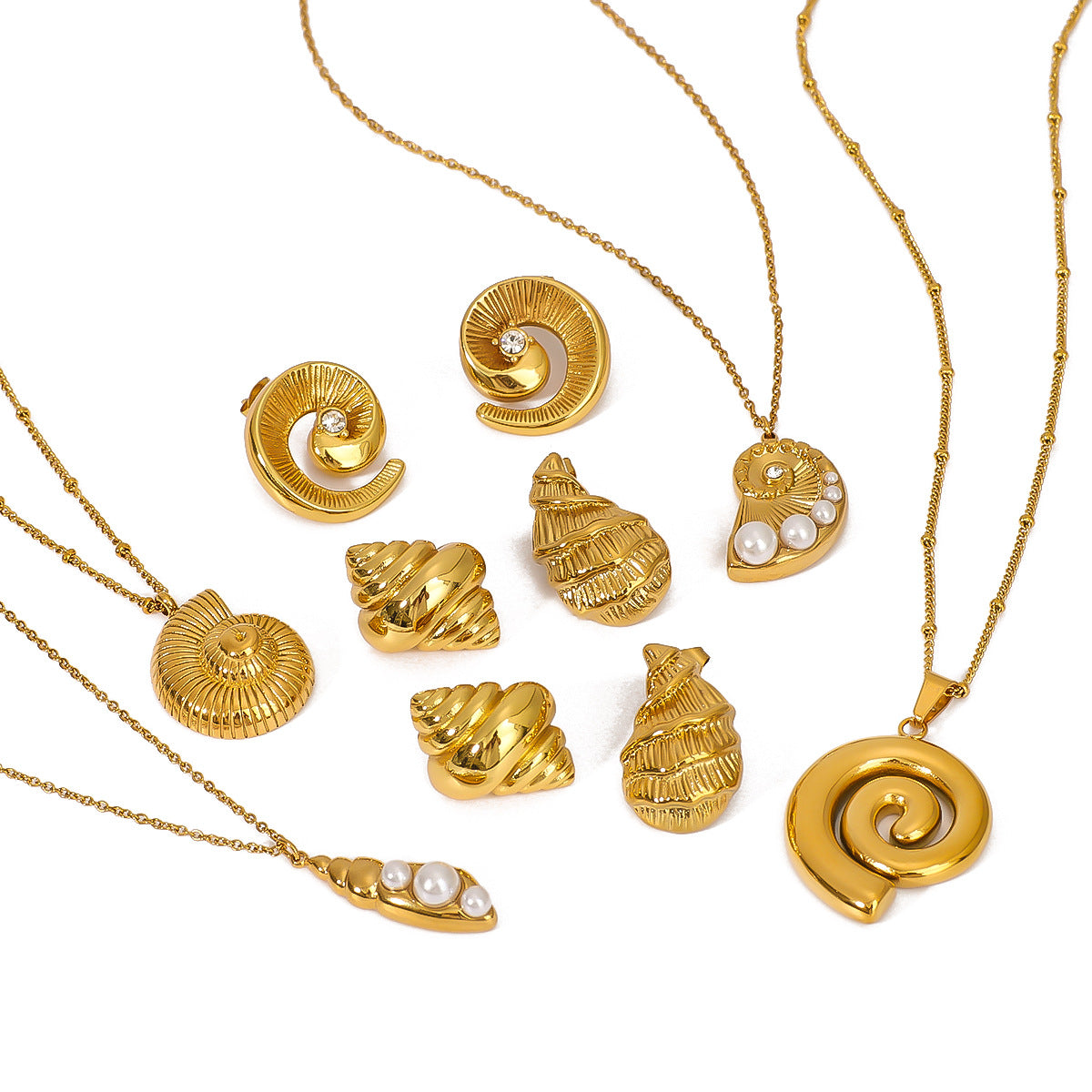 Wholesale  stainless steel marine conch pendant earrings necklace suit