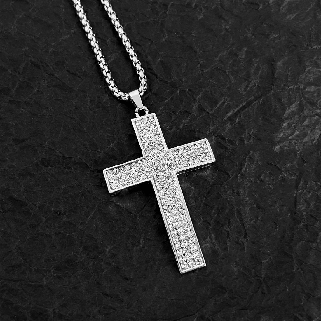 Wholesale Retro Hip Hop Diamond-Cut Cross Pendant Necklace - Zinc Alloy Men' s Fashion Jewelry Accessory