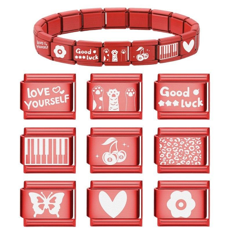 Wholesale Italian Charm Bracelet 9mm DIY Splicing Red Background Stainless Steel Composable Bracelet