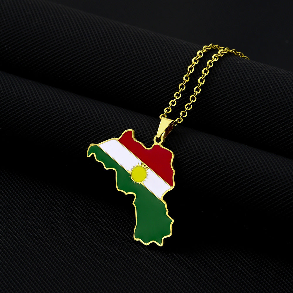 Wholesale Geometric Vintage Drip Oil Pendant Necklace Stainless Steel Jewelry Accessory