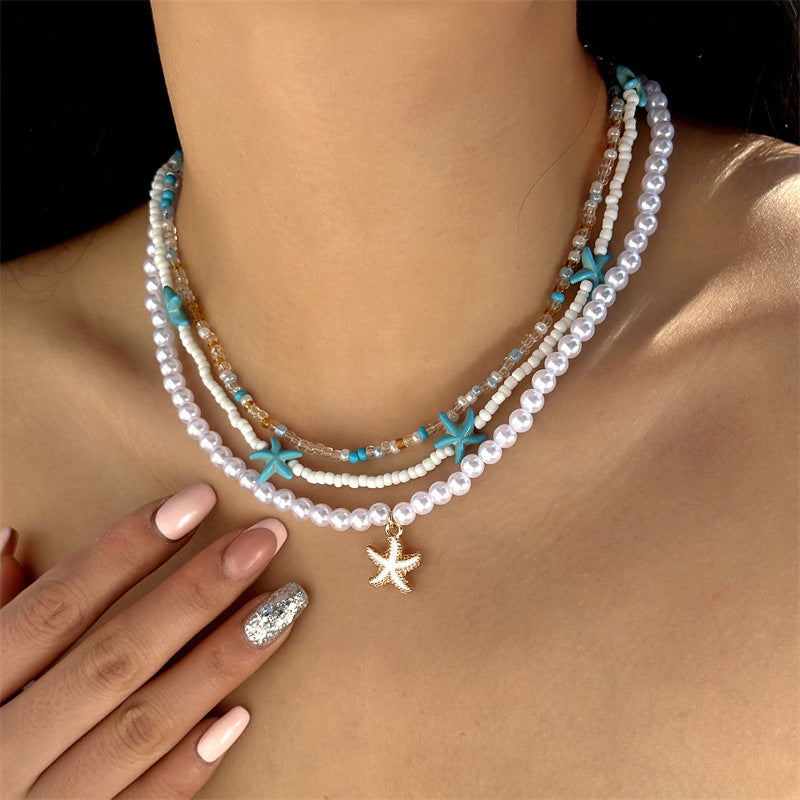 Wholesale Beach Shell Necklace Shell Double Layer Overlapping Necklace Clavicle Chain