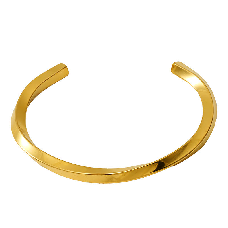 Wholesale Stainless steel Plated Real Gold Twisted Open Bracelet