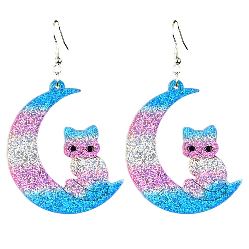 Wholesale 2 pairs/ pack Sparkling acrylic flower moon and cat earrings