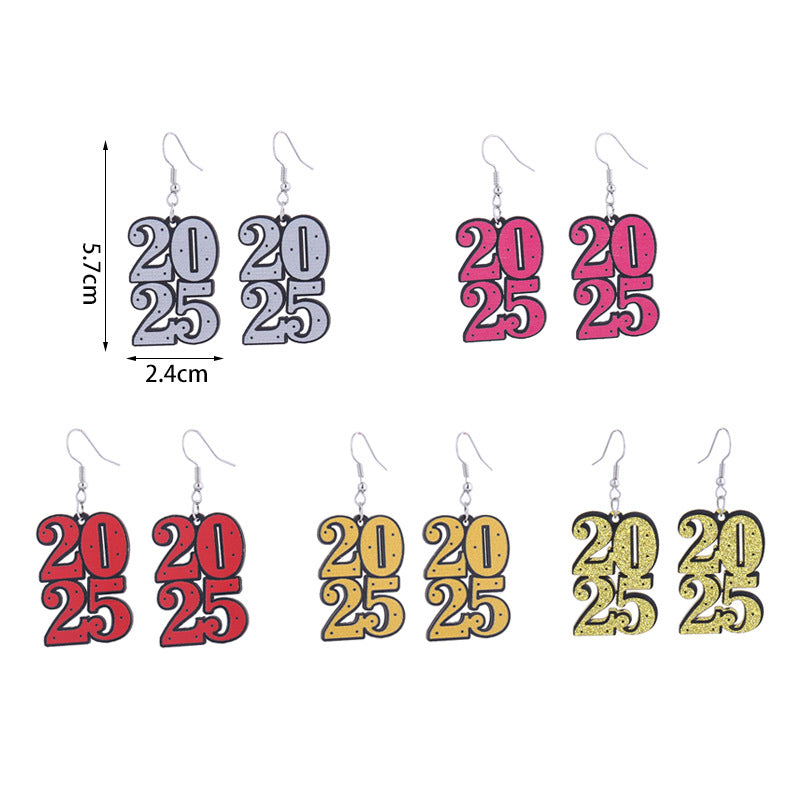 Wholesale Cute Wooden New Year Number Earrings  ACC-ES-CT043