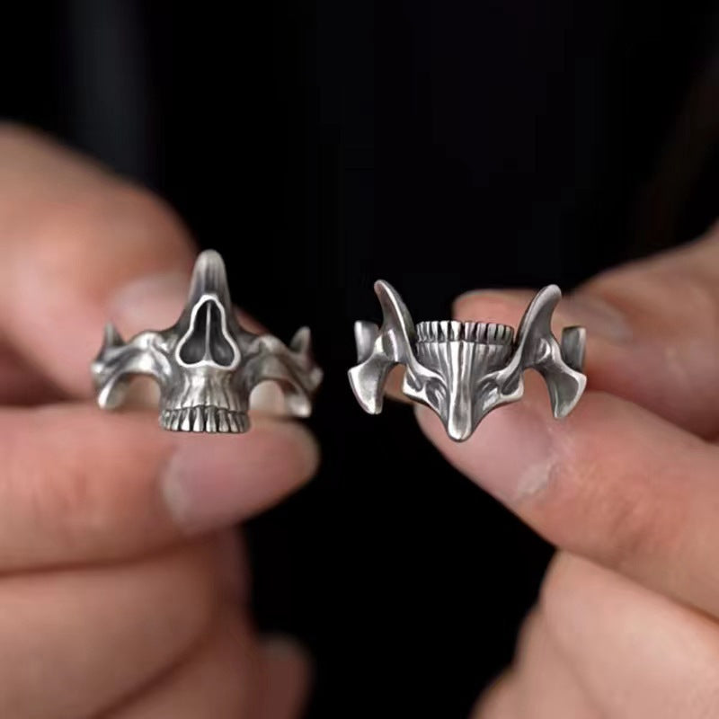 Wholesale Electroplated Zinc Alloy Retro Skull Ghost 2-in-1 Thai Silver Style Ring Men' s Fashion Accessory