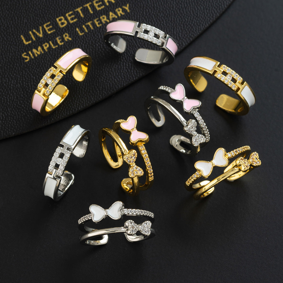 Wholesale Stylish Butterfly Ring Copper Zircon Adjustable Finger Ring Fashion Jewelry Accessory For Resale