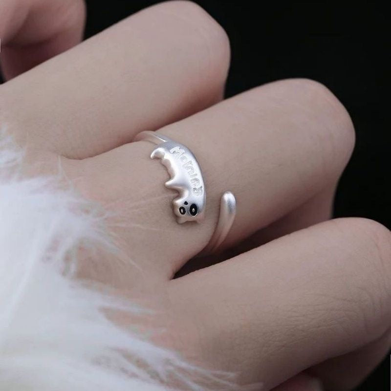 Wholesale Good morning and good night letters black and white cat ring