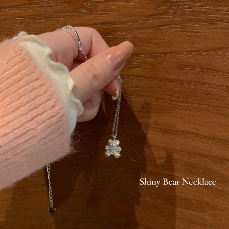 Wholesale Sparkling Cartoon Bear Pendant Necklace For Women Zinc Alloy Electroplated Choker Layering Jewelry For Boutique Resale