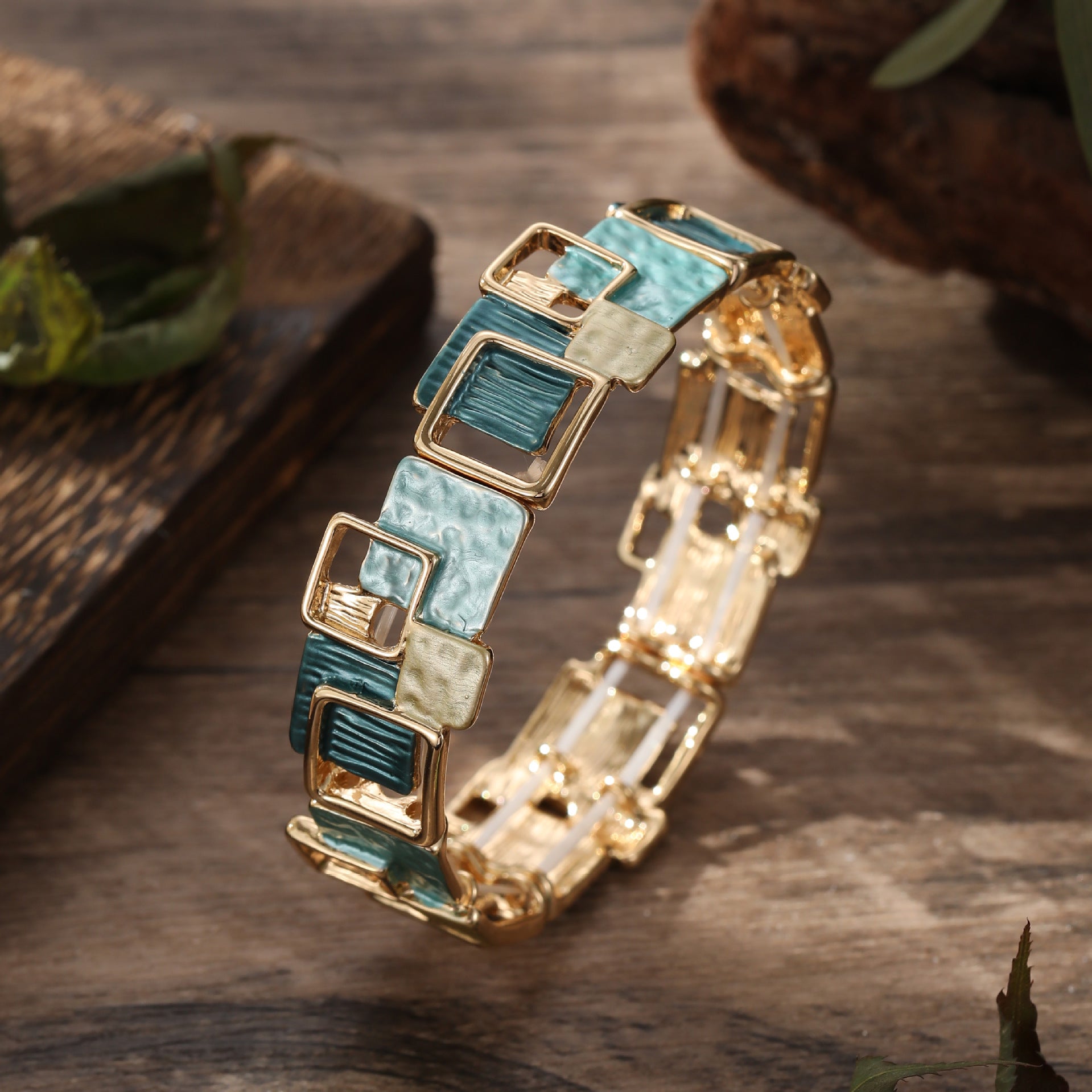 Wholesale  Colorful Oil Painting Geometric Square Earrings Bracelet Necklace Suit