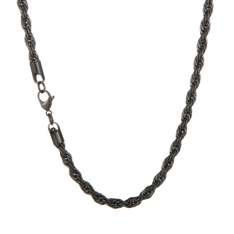 Wholesale Black Twist Chain with Chain Button Rope Chain Titanium Steel Necklace ACC-NE-KaLun002