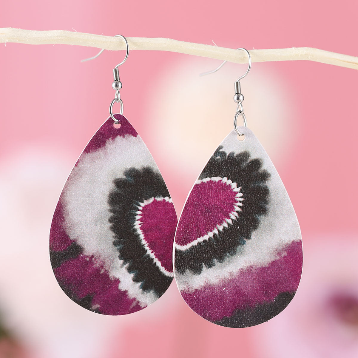 Wholesale Valentine's Day Plaid Love Water Drop Leather Double Sided Earrings