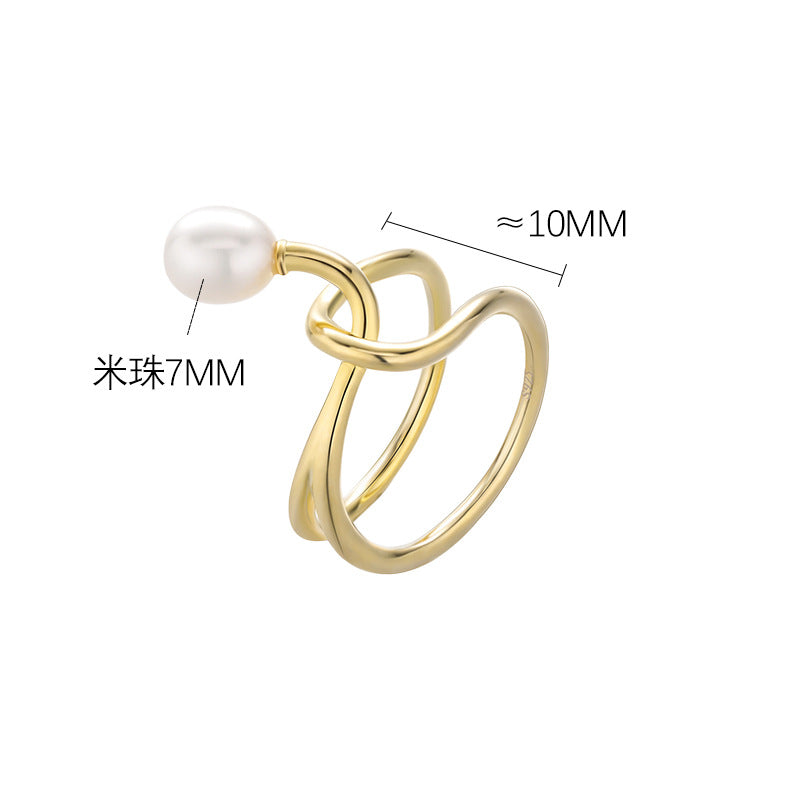 Wholesale S925 Silver Pearl Ring  Geometric Open Line Adjustable Rings