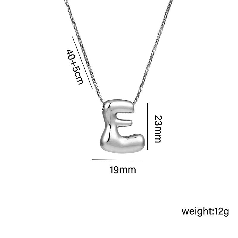 Wholesale Brass Glow Balloon Bubble Cute Chubby 26 English silver Letter Pendant Necklace