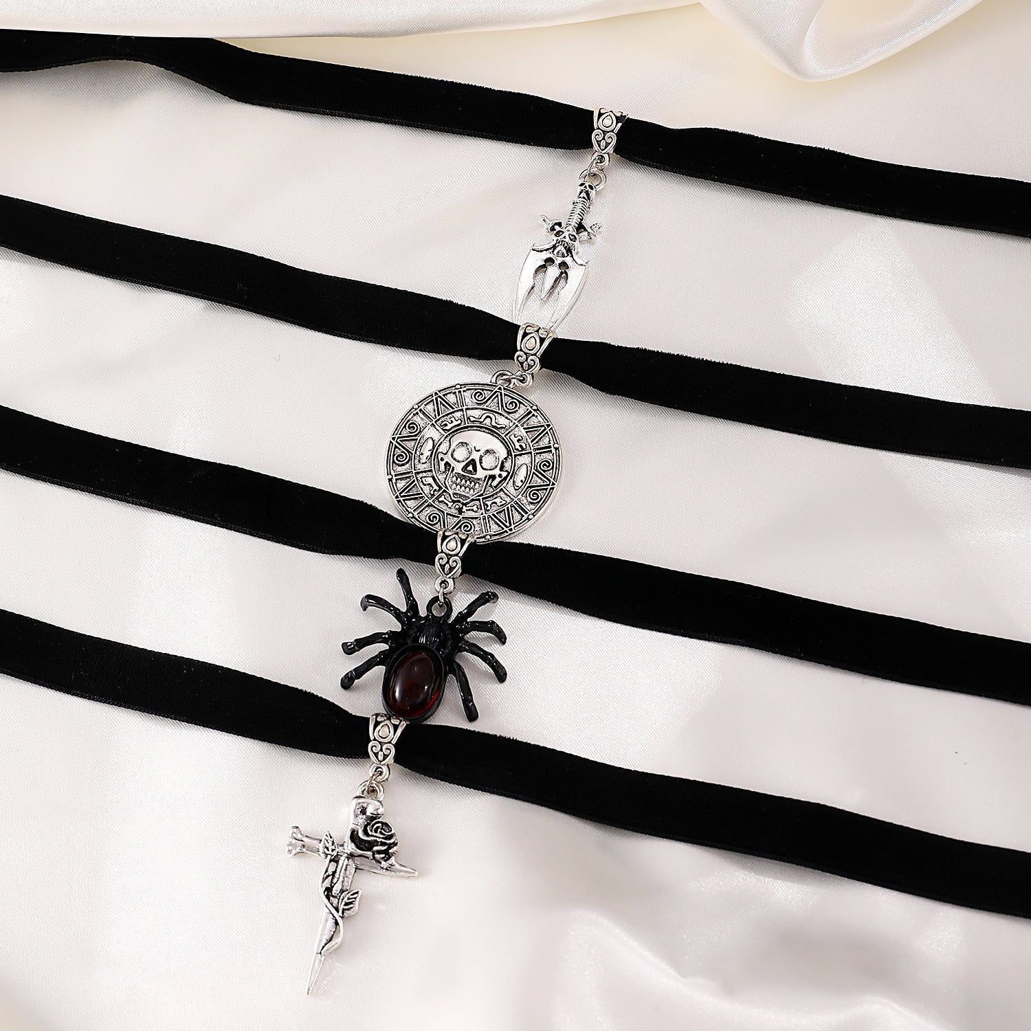Wholesale Gothic Cross Choker Necklace Ancient Silver Rivet Flower Vine Design,  Trendy Jewelry Accessory for Gift or Boutique Resale