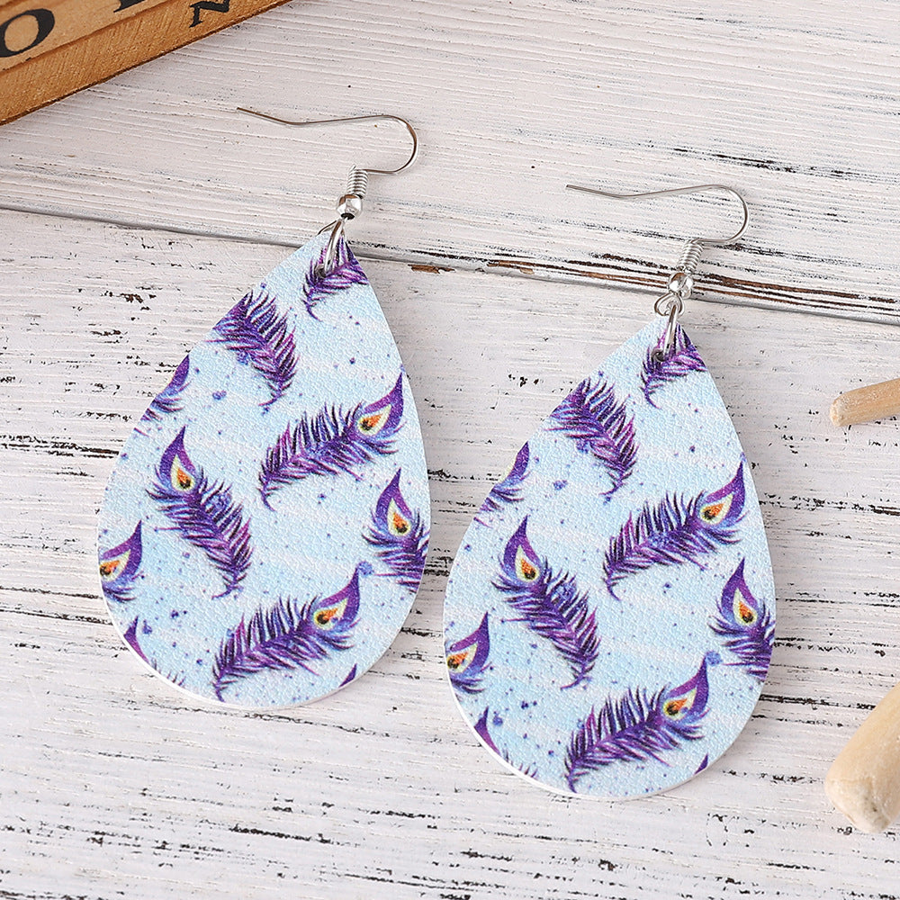 Wholesale Leaves Flowers Leopard Feather Earrings