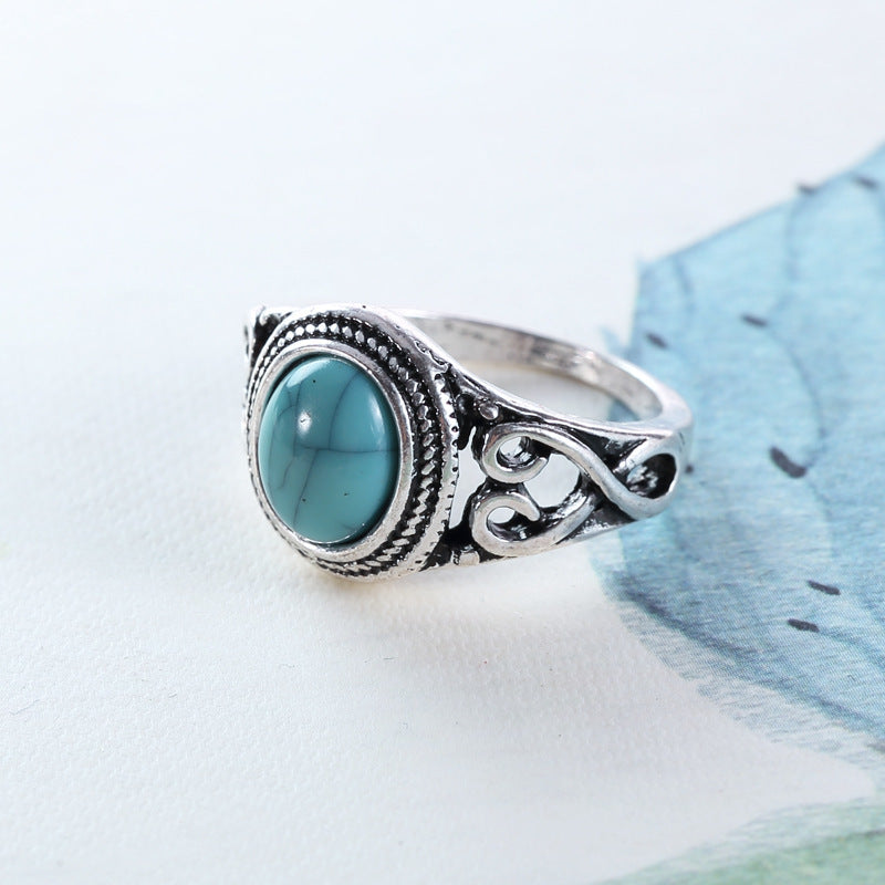 Wholesale Retro Carved Men' s Ring with Turquoise Gemstone - Fashion Jewelry Accessory for Everyday Wear