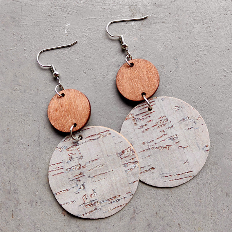 Wholesale 2 pairs/  pack Leather round earrings with bark texture and Bohemian style design